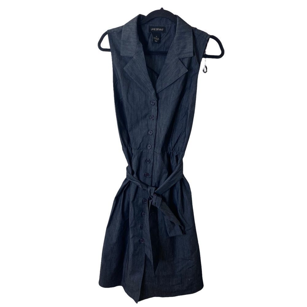 Lane Bryant Denim Button Front Tie Waist Dress Sz 18
